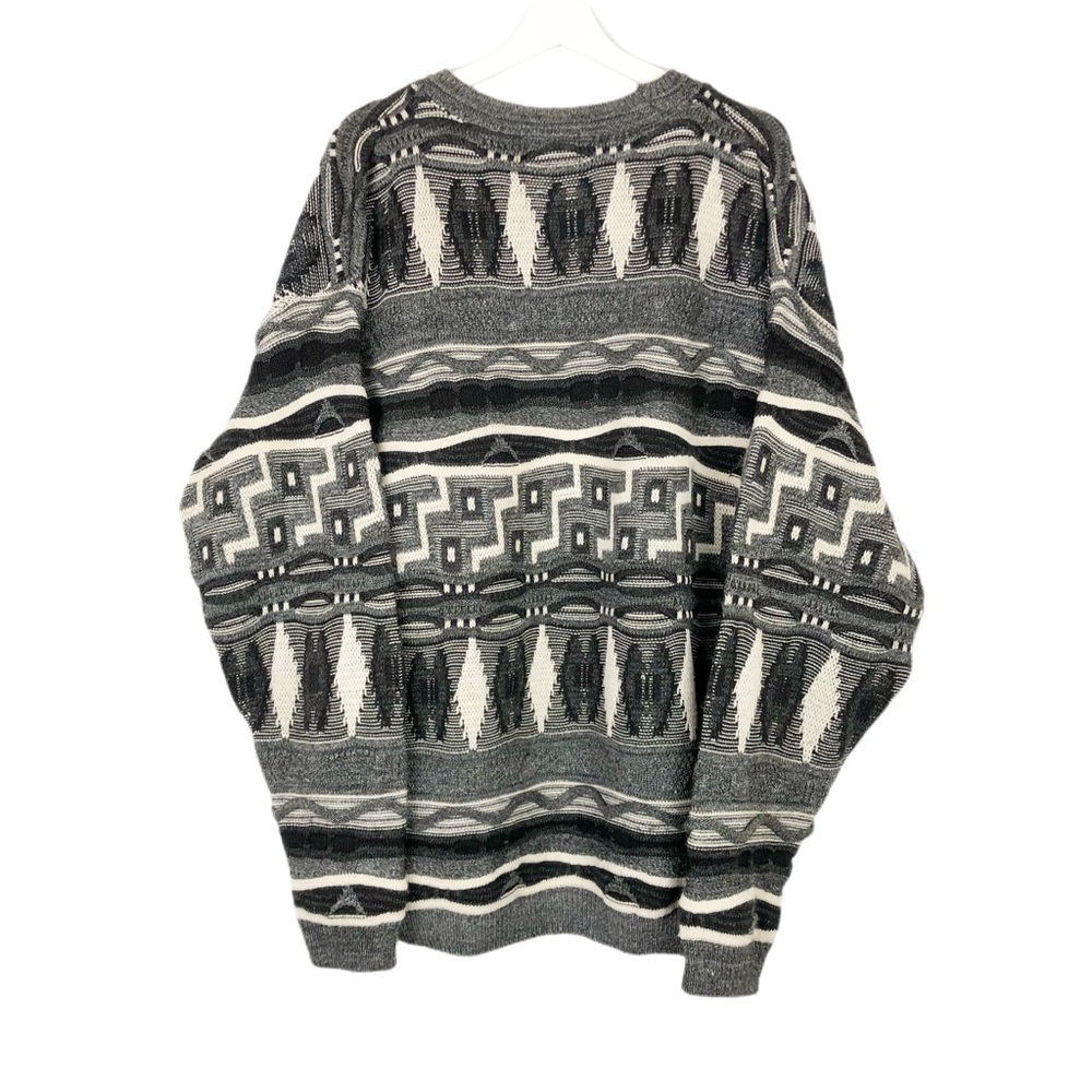 Vintage Coogi Inspired Oversized Chunky 3D Knit Aztec Sweater XLT